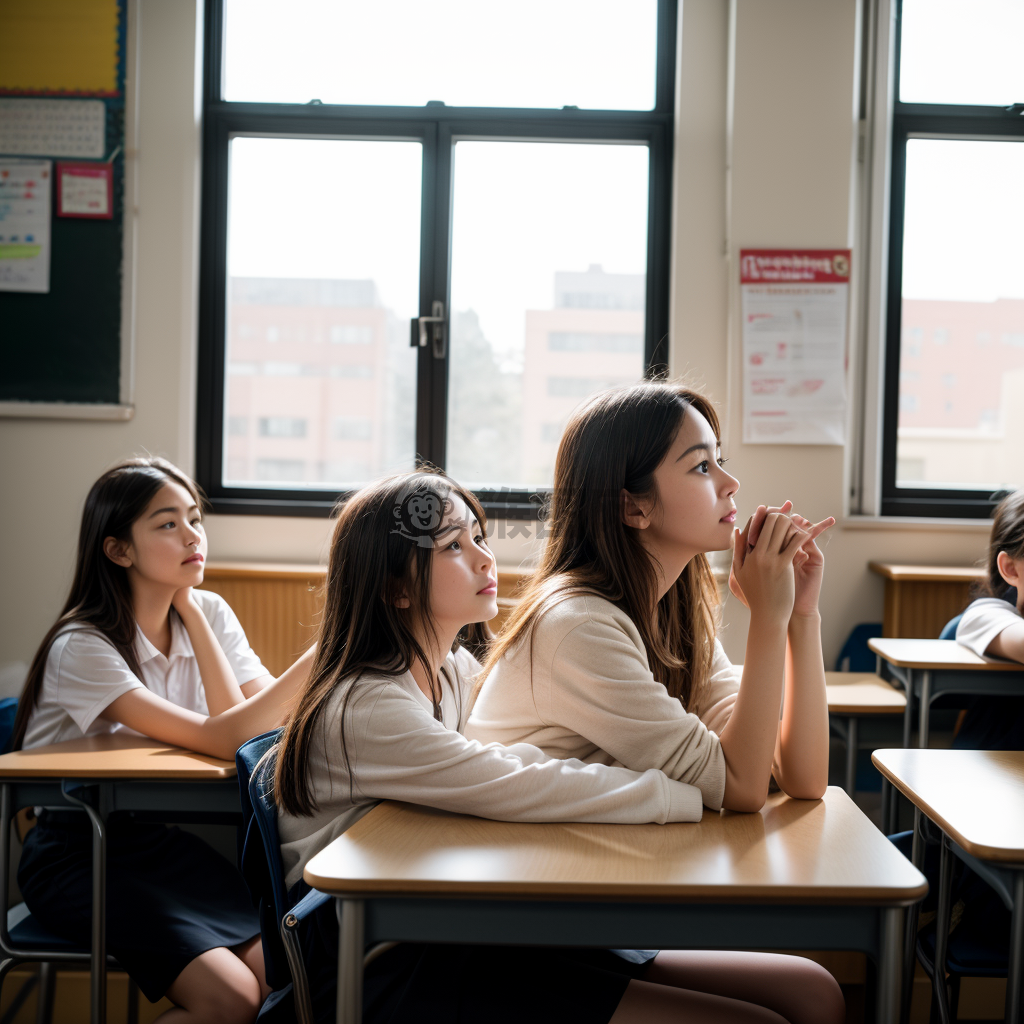 新学期开学，教室中学生们举手求知，阳光洒落，师生互动的生动画面。