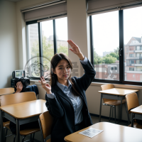 新学期开学第一天，学生们热情举手，阳光透过窗户洒满教室。