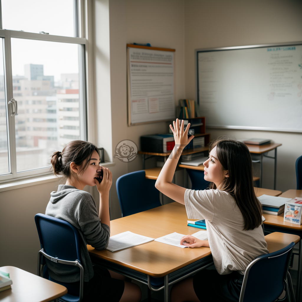 新学期开学第一天，学生们热情举手，阳光透过窗户洒满教室。
