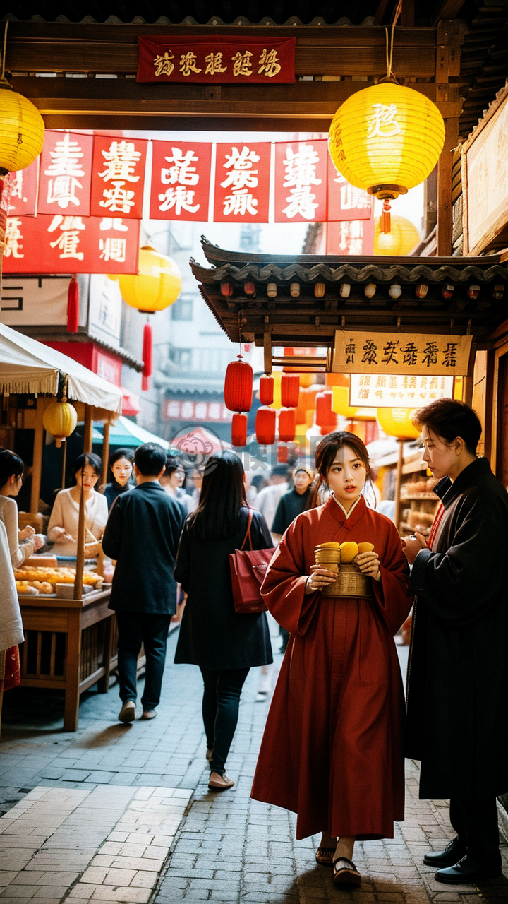 古街繁华夜市照