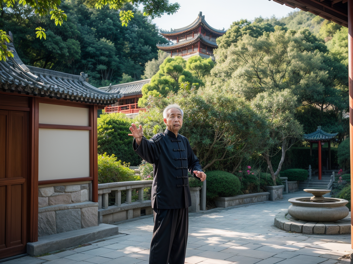 《静谧园中太极老人》