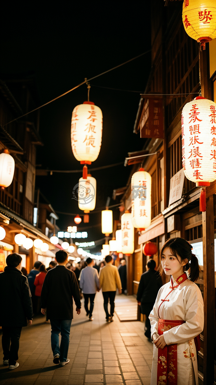 古街繁华夜市照