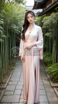 《穿越古巷的粉色汉服少女》