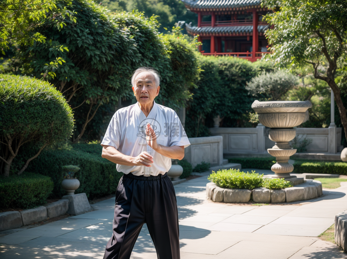 《静谧园中太极老人》