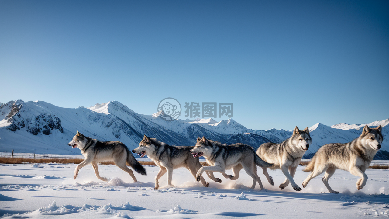 《雪原狂飙的狼群》