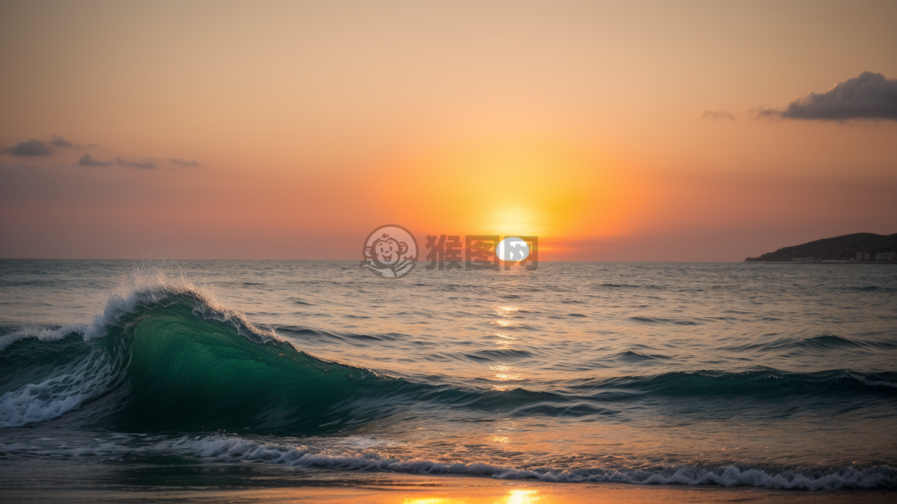 夕阳下的海面熠熠生辉