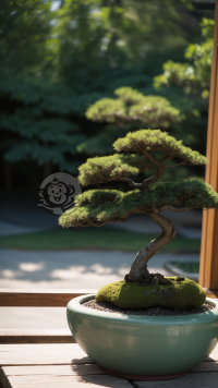 禅意庭院精致盆景图片。