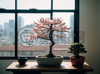 现代简约盆景：精致粉红花朵