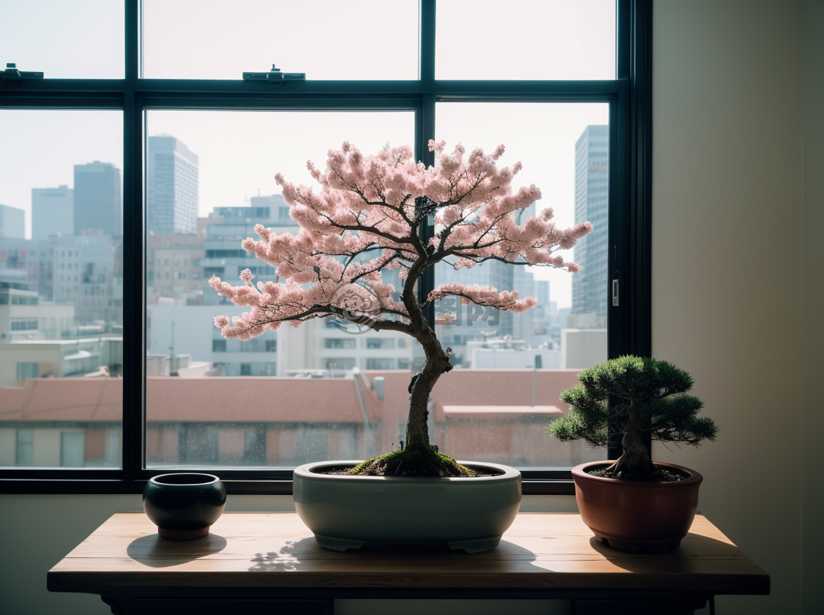 现代简约盆景：精致粉红花朵