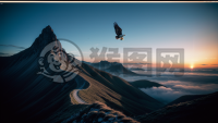 雄鹰翱翔在险峻山脉之巅的照片，引人注目。