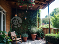室外庭院藤蔓绿植的阳光明媚角落之美景