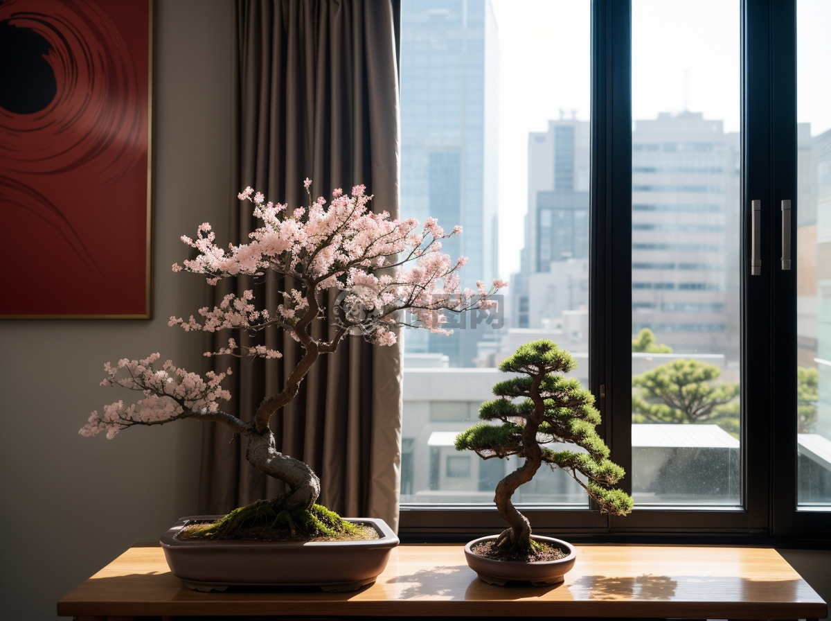 现代简约客厅中娇嫩盆景的美景