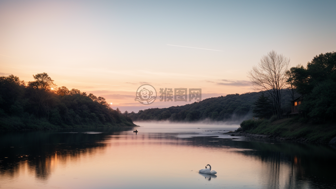 清晨湖畔天鹅优雅漂浮封面图