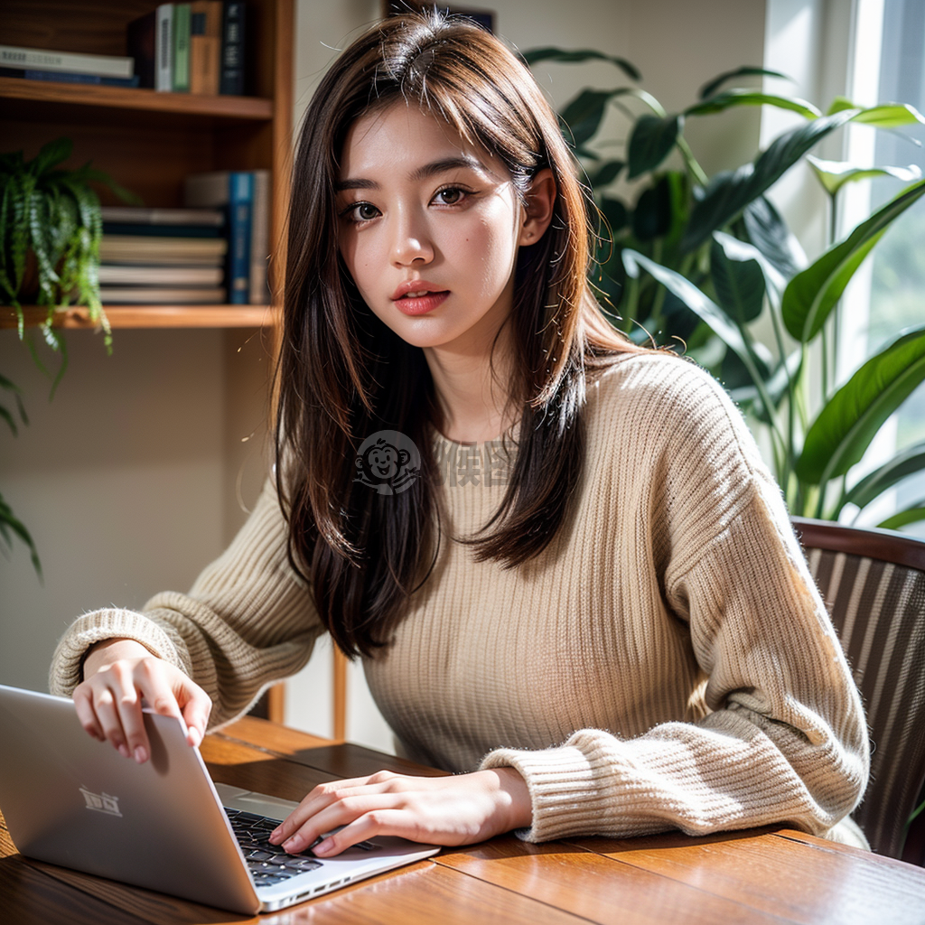 远程办公的美女照片：现代办公环境下的精致细节
