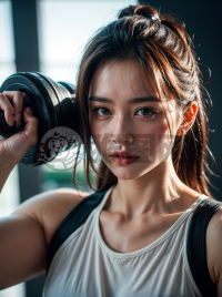 现代健身房肌肉男举重照片