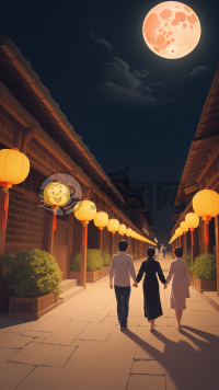 中国乡村中秋夜：家人放飞天灯赏明月