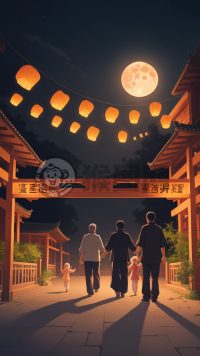 中国乡村中秋夜：放飞心愿的纸灯笼，满月如诗