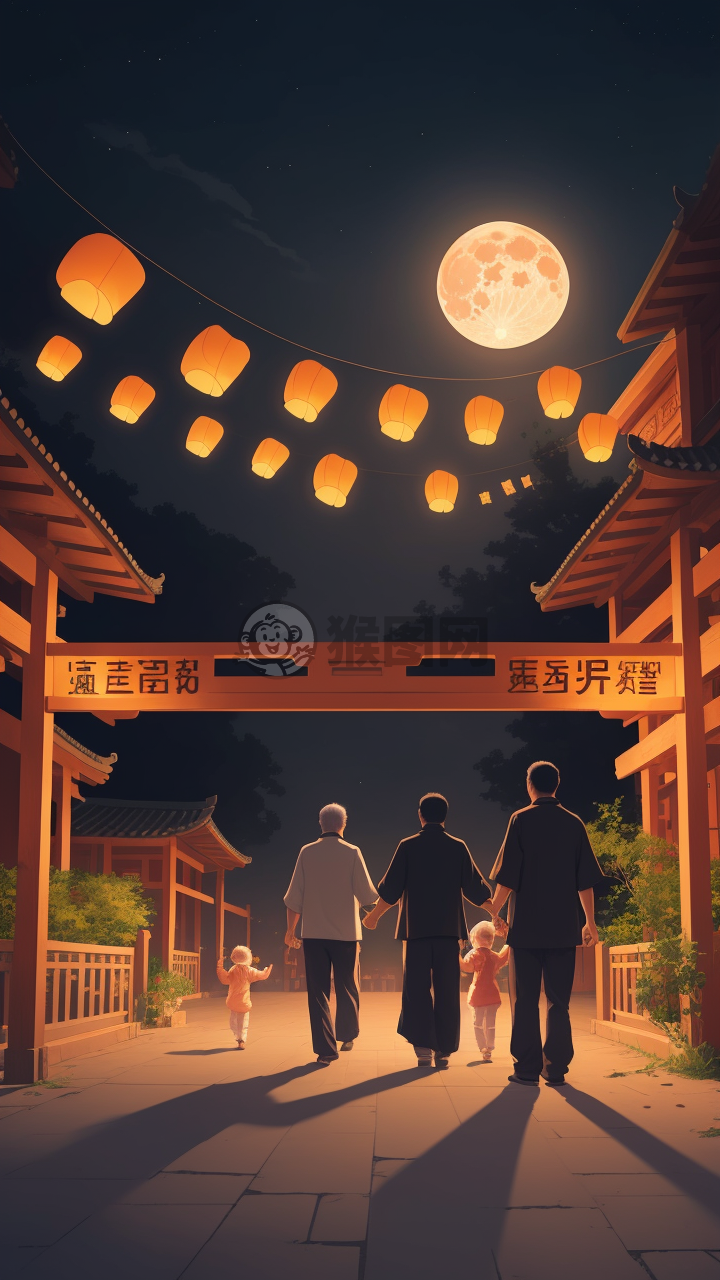 中国乡村中秋夜：放飞心愿的纸灯笼，满月如诗
