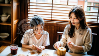 中国传统家庭中秋节团圆记