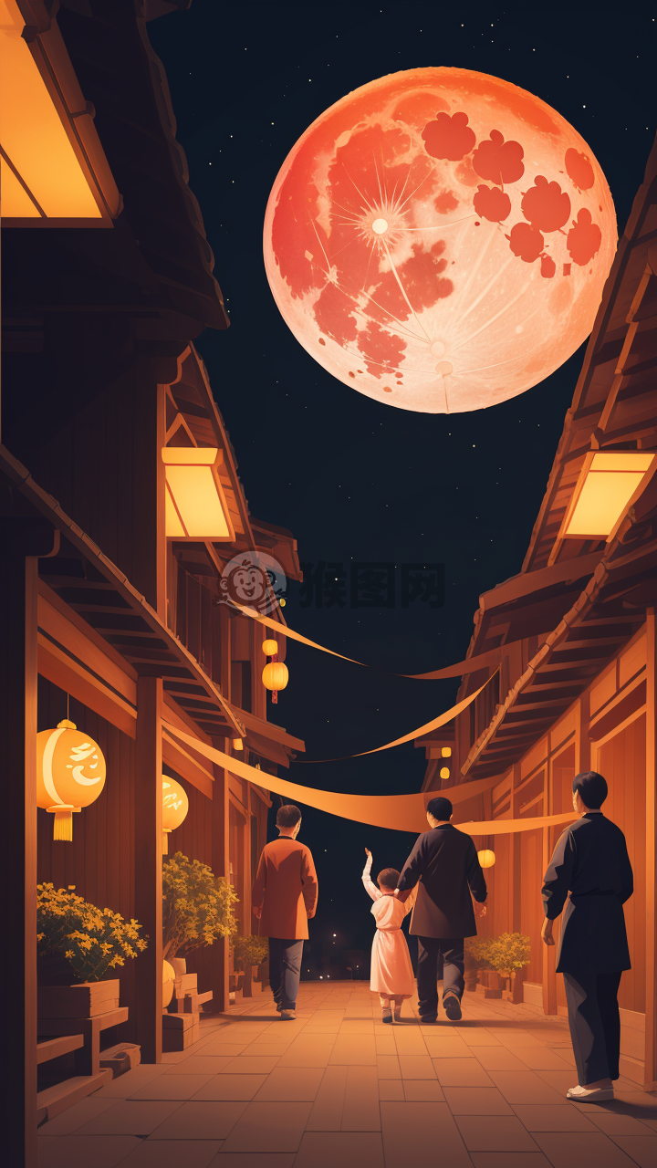 中国传统中秋之夜：月下风筝飘曳的乡村画卷