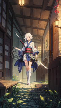 日本少女持剑战，白发紫眸闪蓝焰
