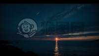 月下静海之夜的照片：静谧星空下的波光粼粼大海