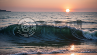 夕阳下海面绽放的暖色光华