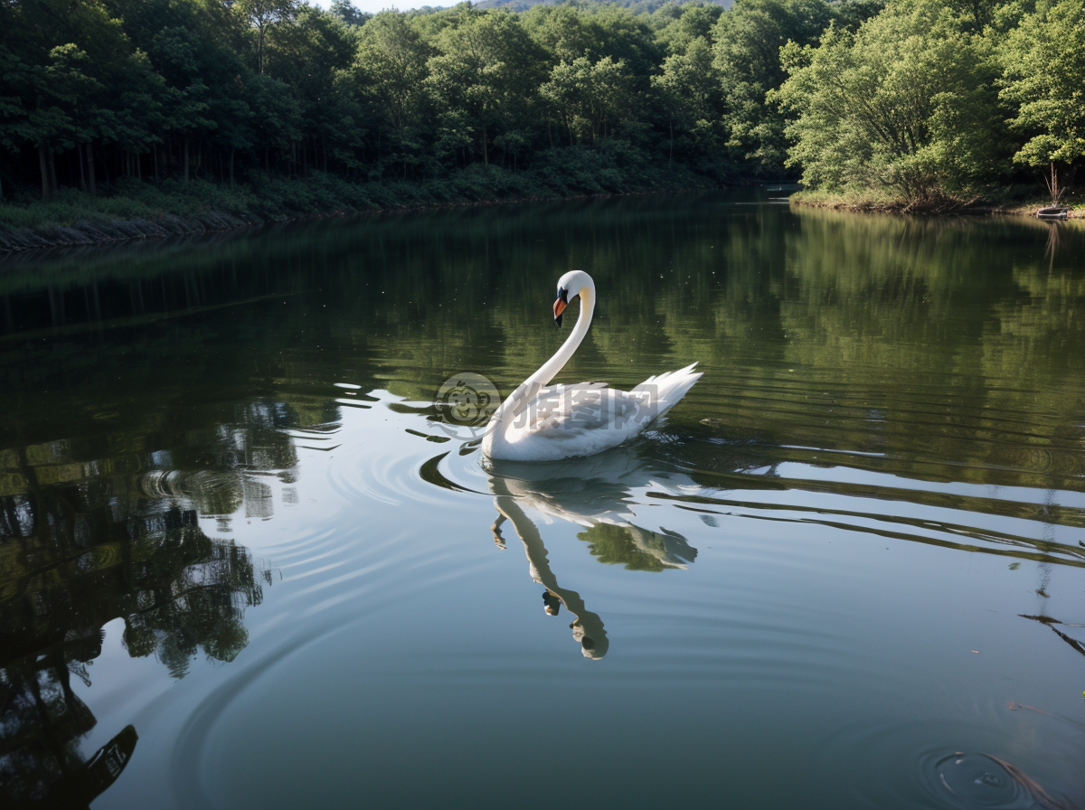 平静湖面优雅天鹅图片