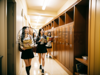 “高中走廊里一群学生的活力时刻”