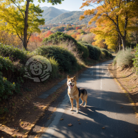 秋山行犬影，叶落映照辉