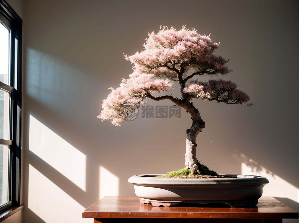 现代简约室内照片：盆景与淡雅花束