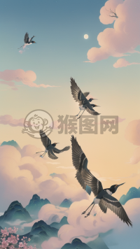 空中飞翔的两只喜鹊：灵动画作和春之舞者