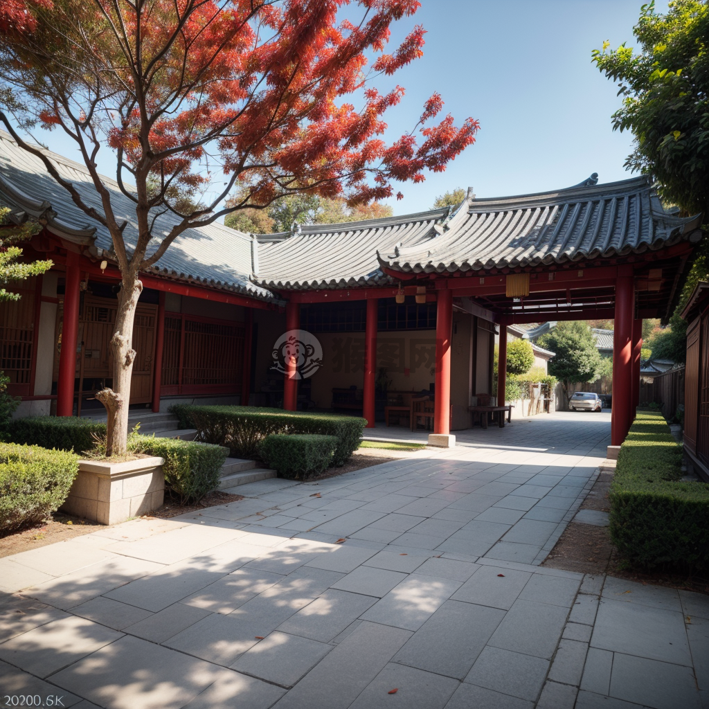 秋日古巷：黄叶落满地，红灯笼挂檐