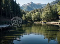 山湖宁静：木质小桥入水之景
