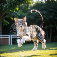 跃舞猫趣：白色爪子的顽皮豹子捕捉飘荡羽毛玩具