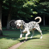 《公园奔跑的斑点犬》