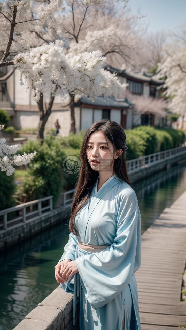 江南水乡女子轻纱写真照
