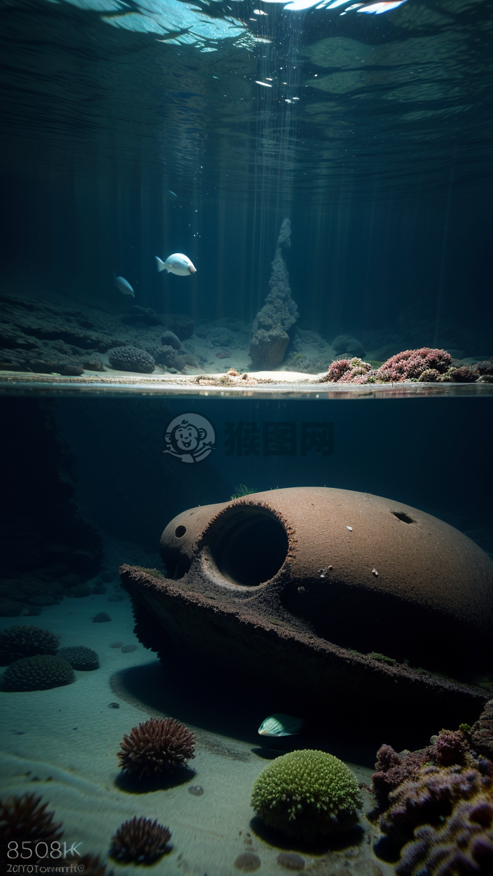 海底沉船与神秘深海生物的奇特景象