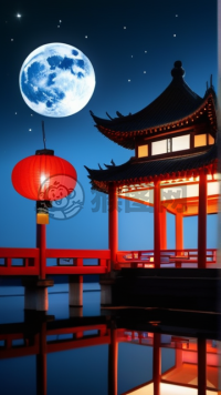 月夜亭影，满月云光