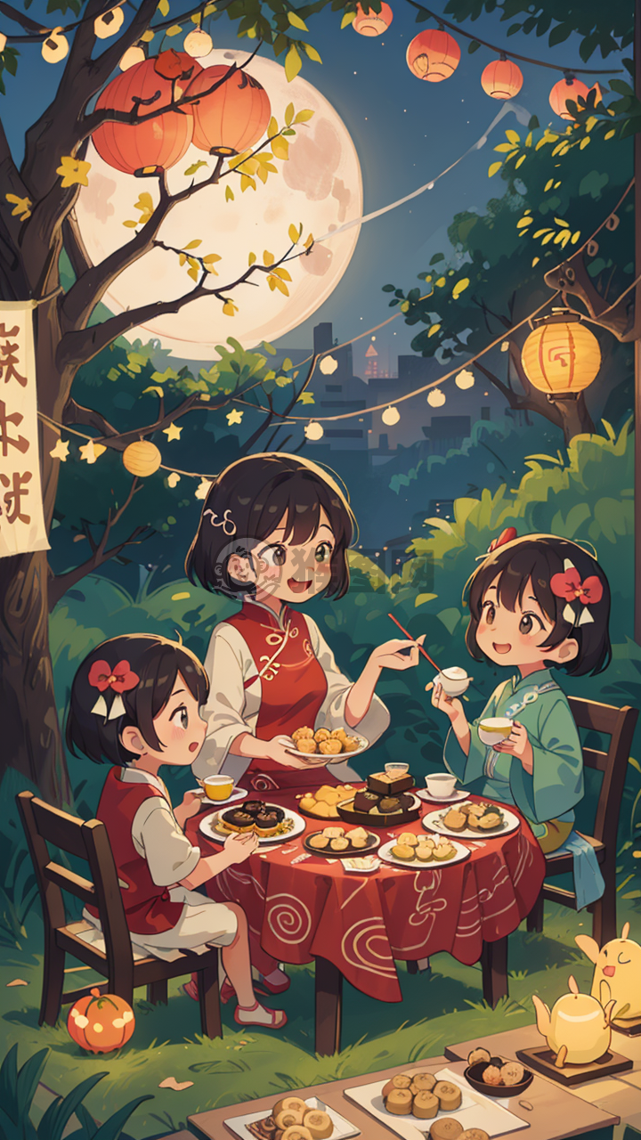 中秋月圆家团圆，赏月吃饼乐无边