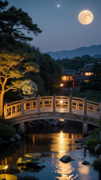 月光洒满中国园林的宁静夜景