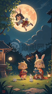 《中秋月下幻境：童趣云中舞》