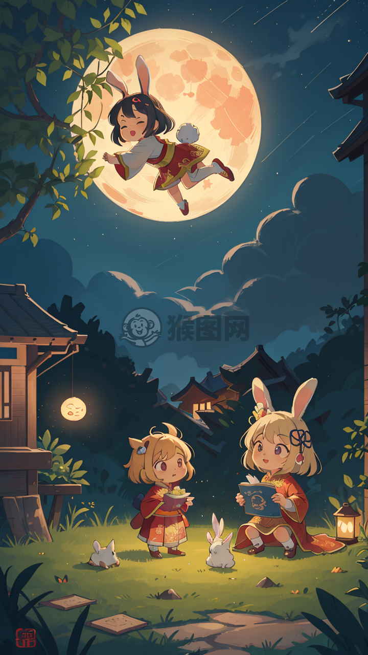 《中秋月下幻境：童趣云中舞》