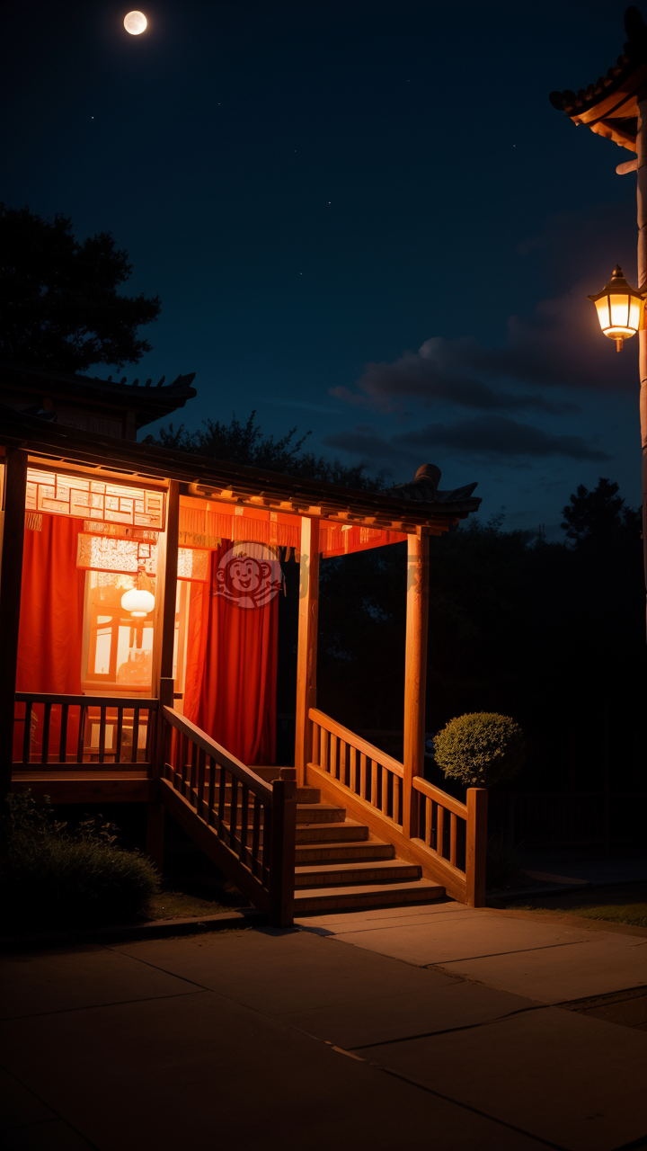月夜云阁灯火明