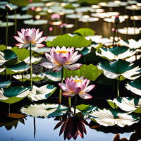 日出荷花池畔：金色阳光洒满粉白花瓣