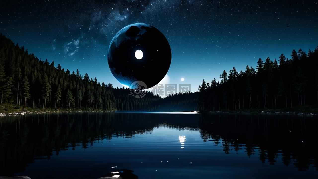 月夜湖畔：森林星光静谧之美
