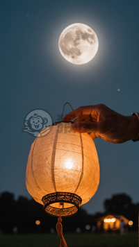 月光下的手提灯笼照相作品