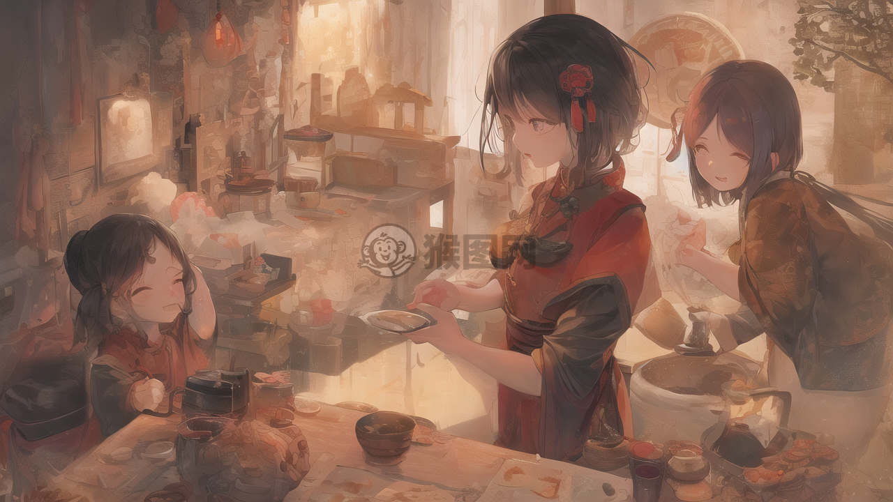 中国传统家庭中秋赏月煮月饼，充满幸福与温馨