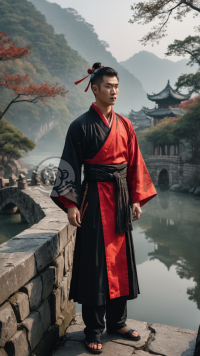 《汉服青年桥上自信如画》