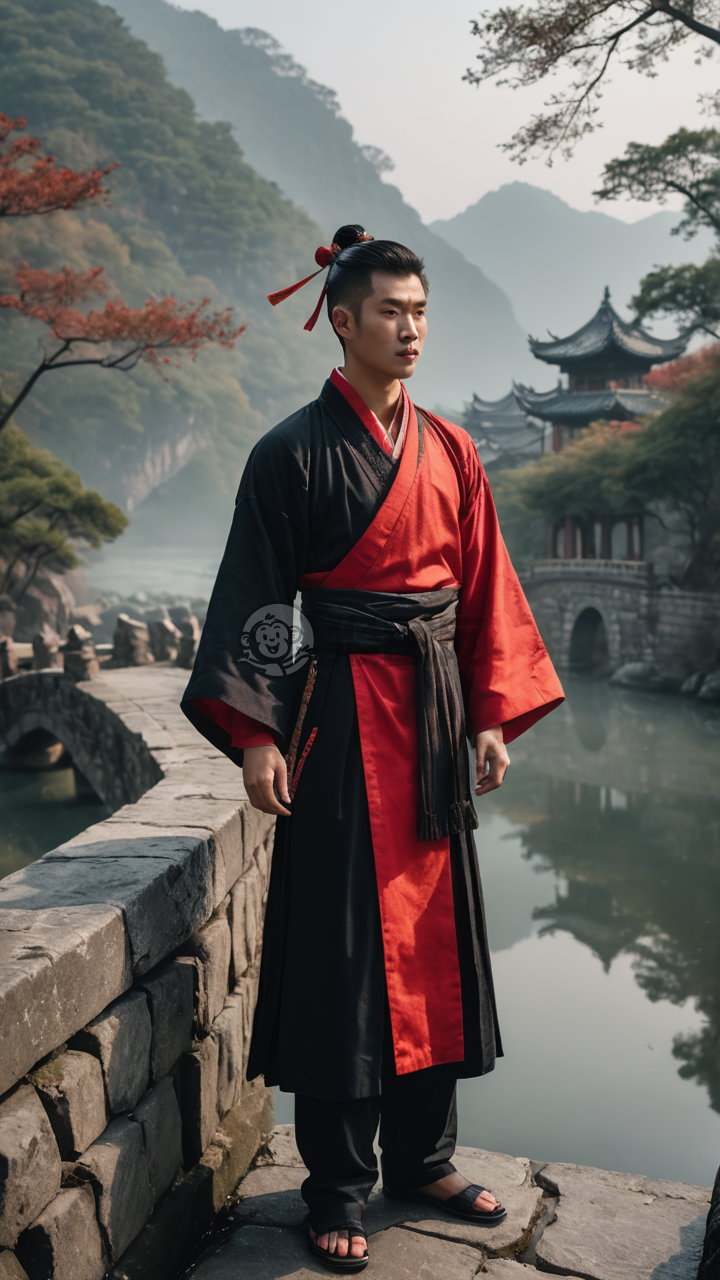 《汉服青年桥上自信如画》